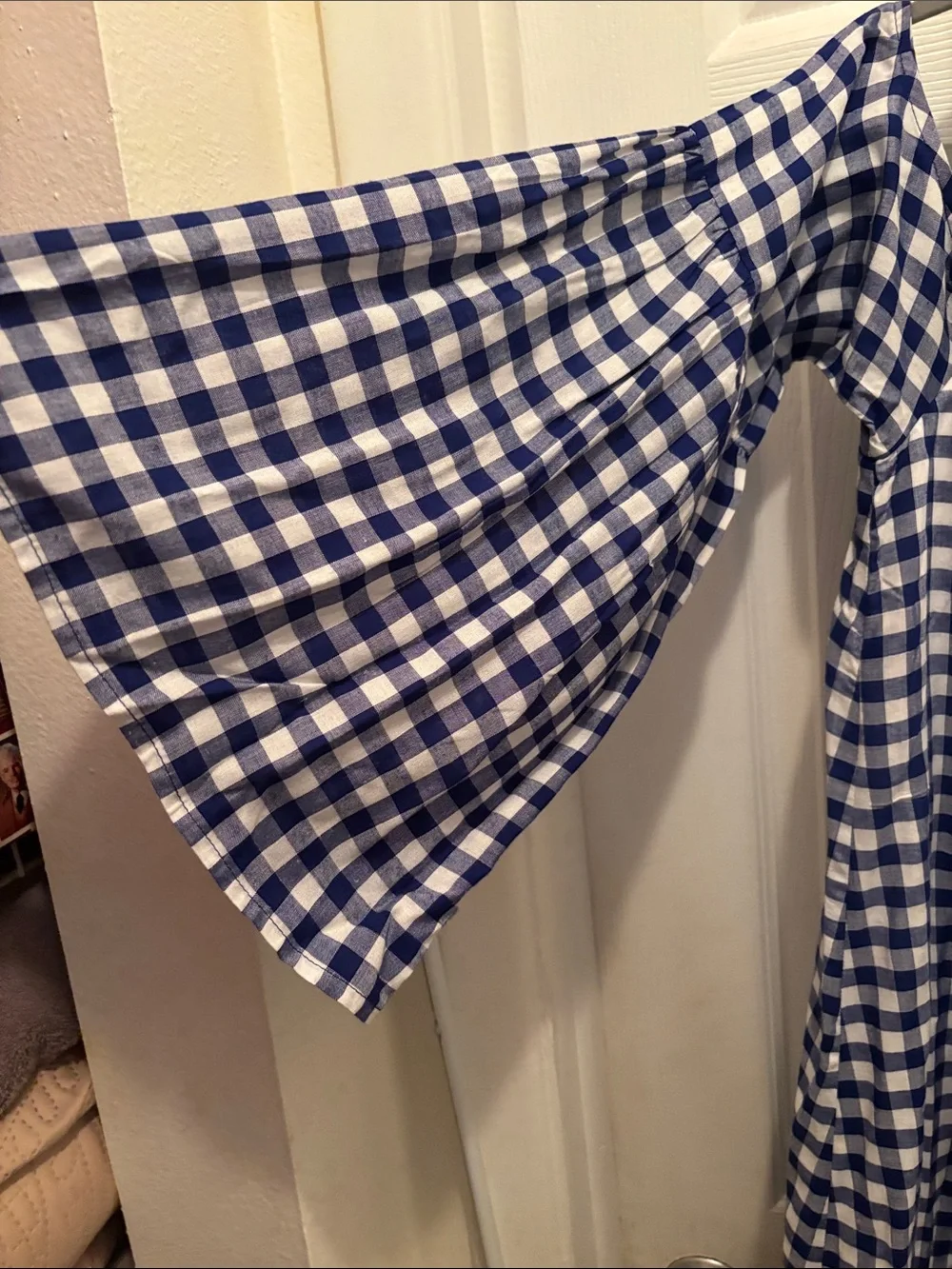 HYFVE Blue and White Checked Cold-Shoulder Tunic Style Dress